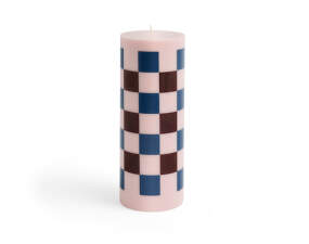 Svíčka Column Candle Large, light pink, bordeaux and dark blue check