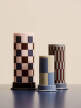 Svíčka Column Candle Large, light pink, bordeaux and dark blue check