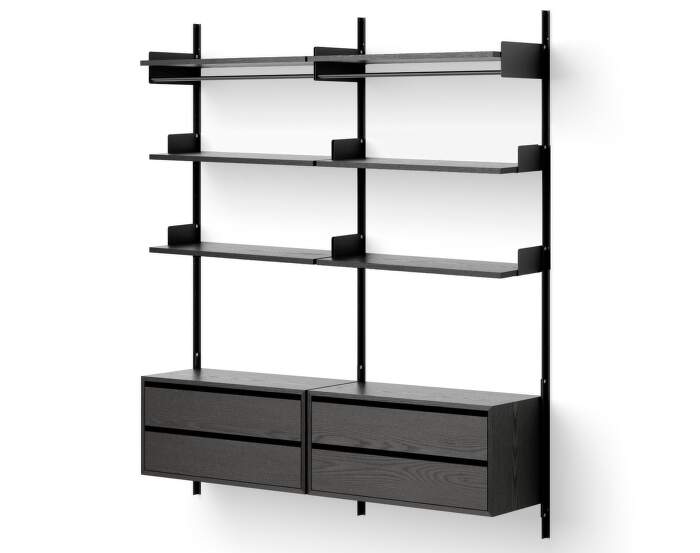 Policová sestava Wardrobe Shelf 2 Cabinets w. Drawers, black ash/black