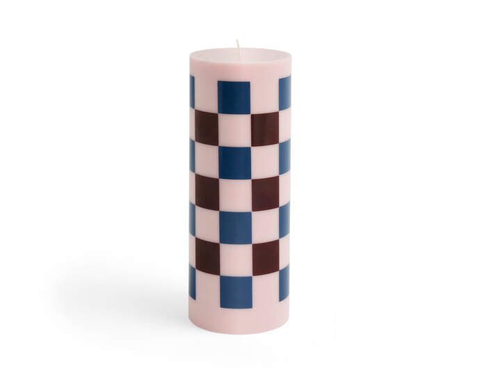 Svíčka Column Candle Large, light pink, bordeaux and dark blue check